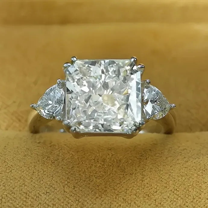 Square Cubic Zirconia Silver Wedding Ring Brass Geometric Anniversary Gift