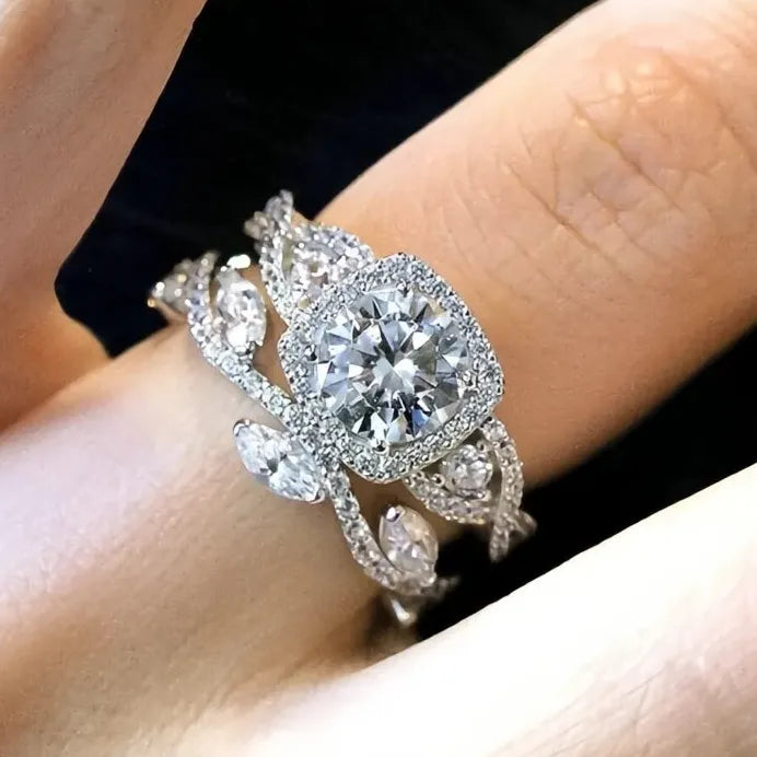 Women’s Engagement Wedding Ring Set Brass Cubic Zirconia Jewelry