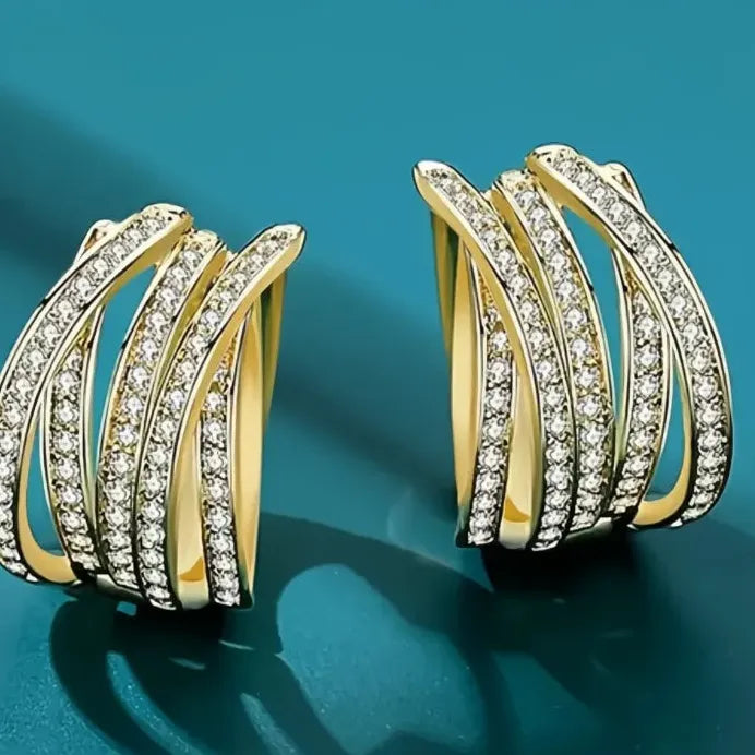 Geometric Multi-layer Hoop Earrings with Sparkling Cubic Zirconia for Women