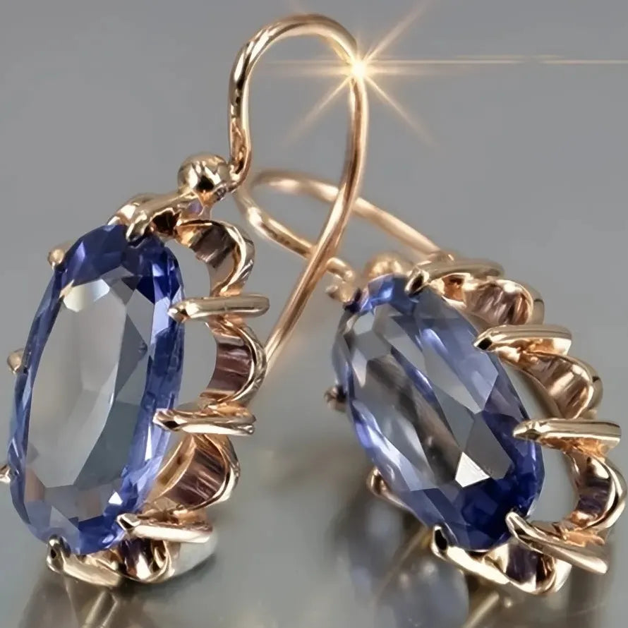 Gold Color Oval Cubic Zirconia Geometric Drop Earrings for Women Copper Alloy