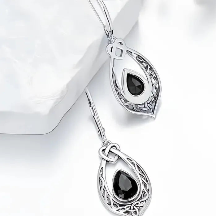 Elegant Women Silver Black Pear CZ Drop Earrings for Wedding Engagement