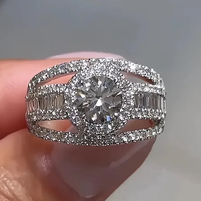 Elegant Silver Color CZ Bridal Wedding Engagement Band Ring