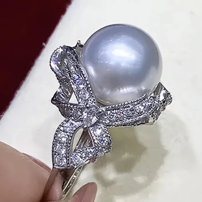 Women's Wedding Ring with Imitation Pearl & Cubic Zirconia Floral Design