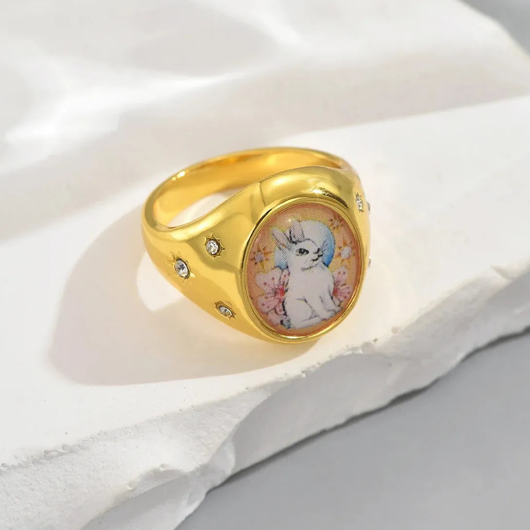 Golden Oval Geometry Zinc Alloy Ring for Women Jewelry Party Gift