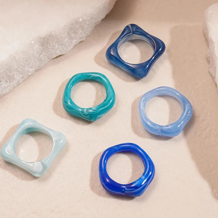5Pcs Women’s Colourful Geometric Plastic Rings Vintage Simple Gift Set 2025 Mood Tracker