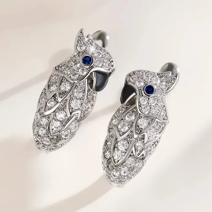 Copper Alloy Owl Hoop Earrings with Cubic Zirconia - Gift for Women