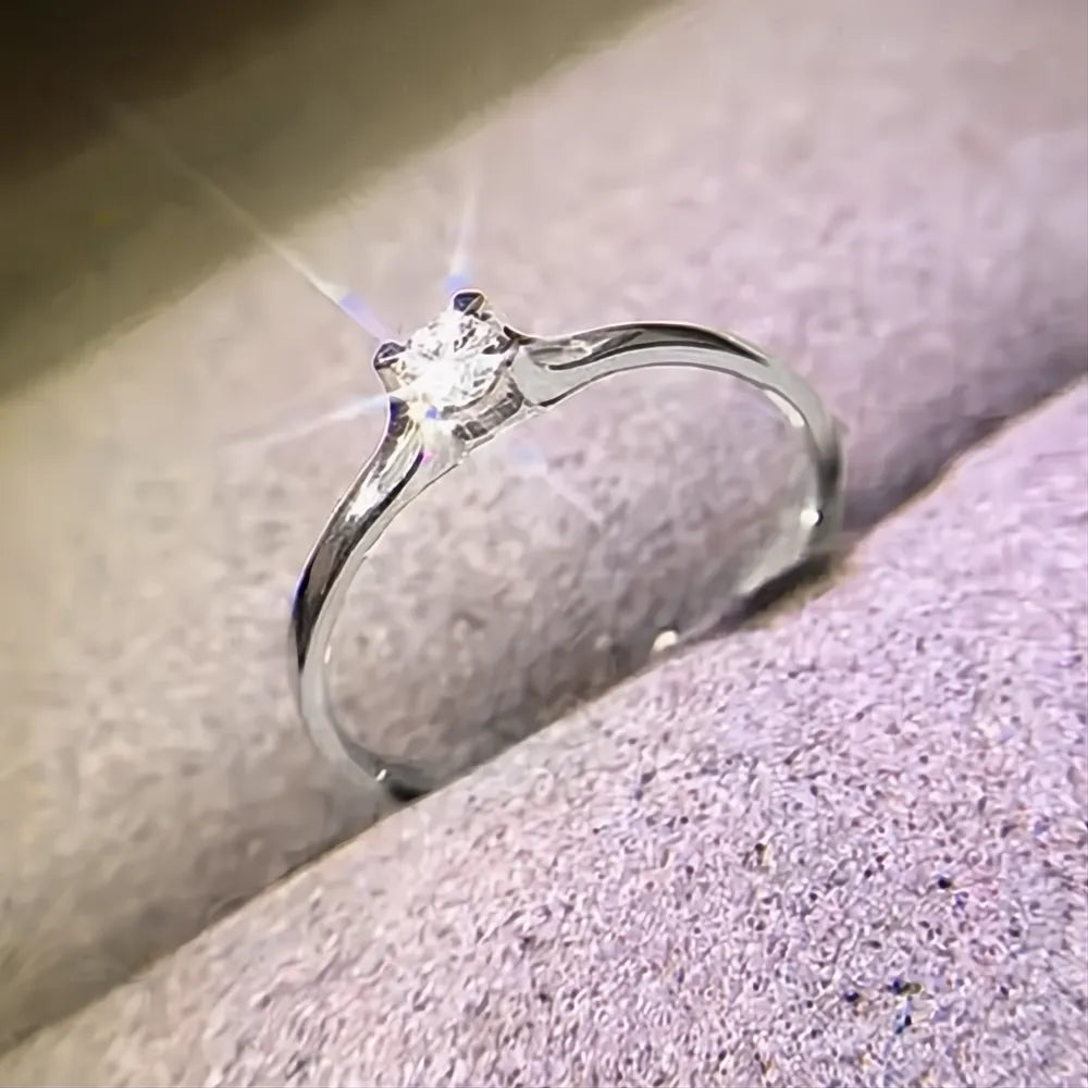 Minimalist Women's Wedding Ring 4MM Cubic Zirconia Brass Engagement Band Jewelry