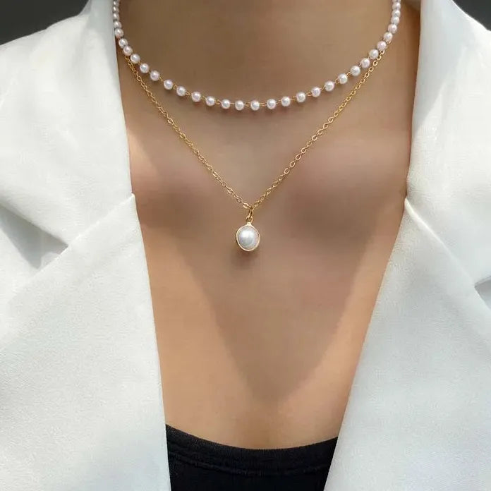 2026 Gold Pearl Choker Necklace for Women Double Layer Fashion Jewelry Gift