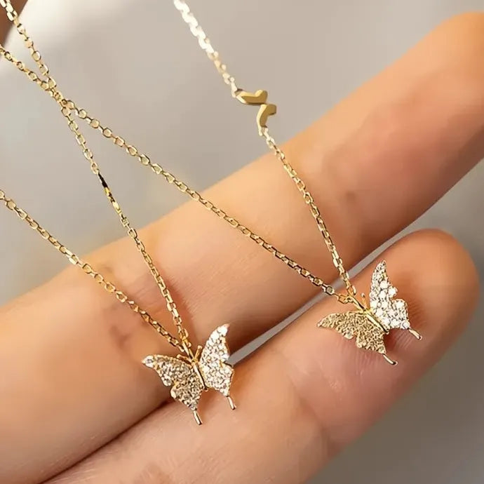 Butterfly Pendant Necklace Copper Alloy with Shiny CZ for Women Gift