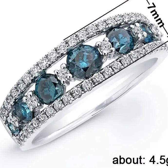 Blue White Cubic Zirconia Geometric Brass Wedding Band Ring for Women