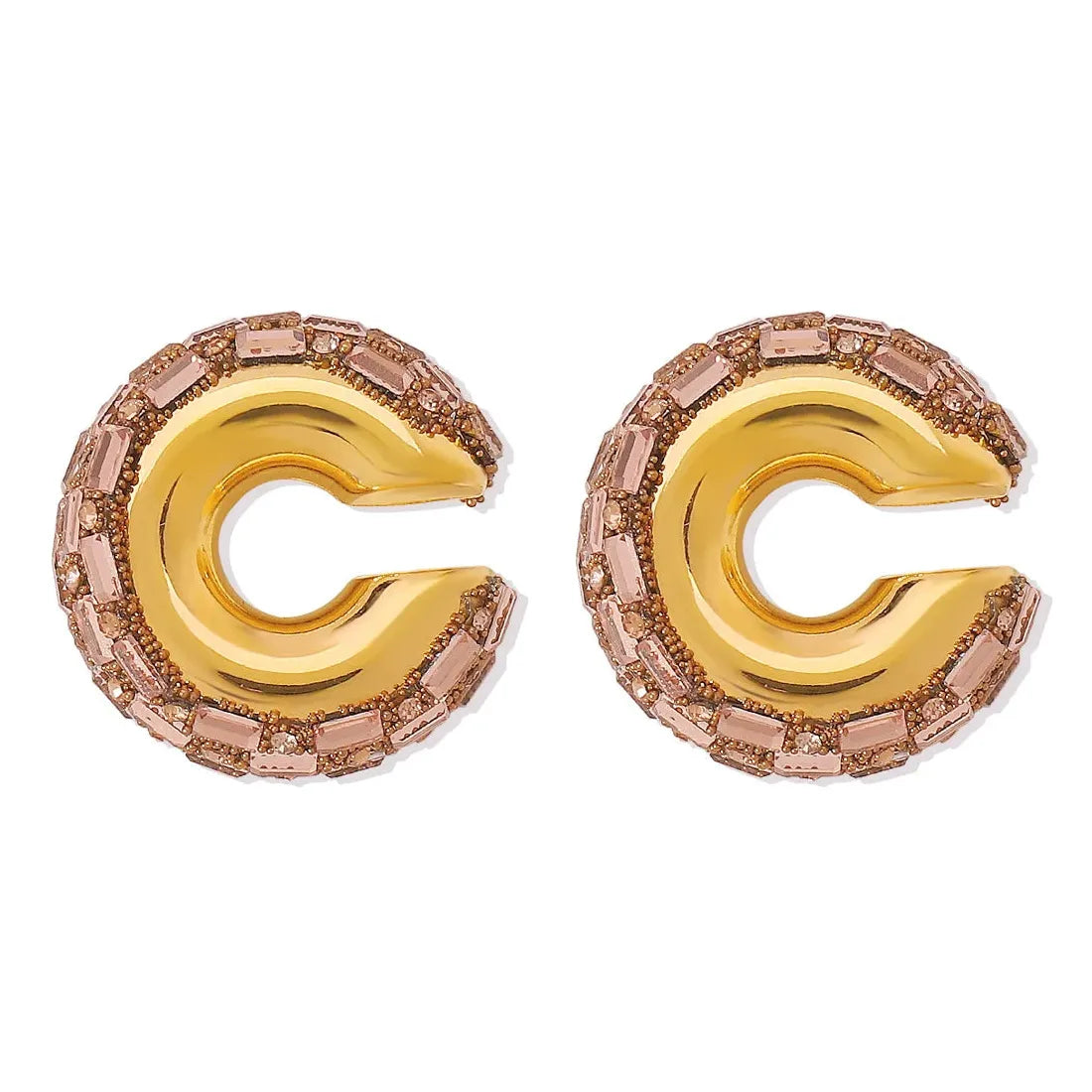 Luxury Colorful Crystal C-Shape Zinc Alloy Clip Ear Cuffs for Women