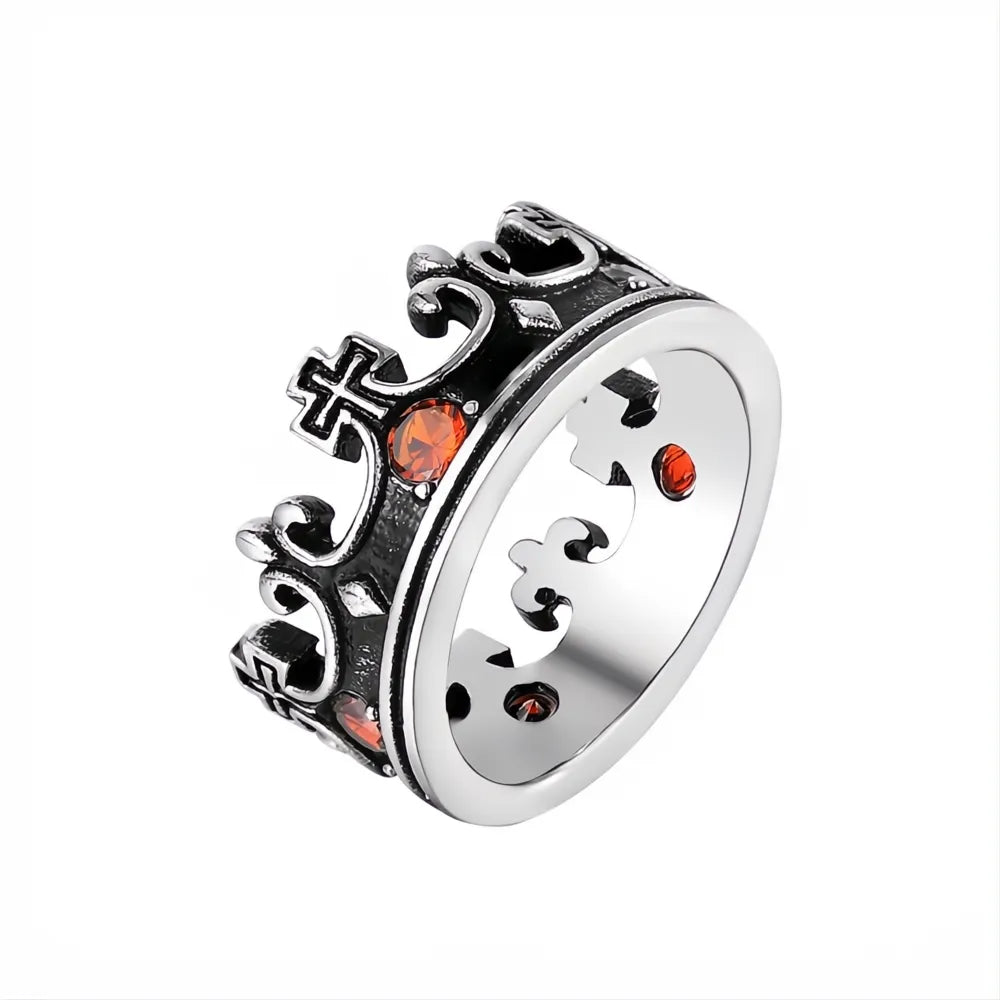 Vintage Crown Stone Ring 316L Stainless Steel Silver Gold Black Jewelry for Men Women Gift