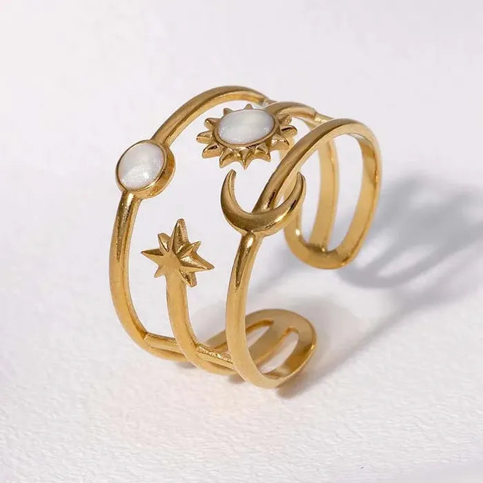 Stainless Steel Star Moon Sun Open Ring Women Punk Hip Hop Jewelry Gift