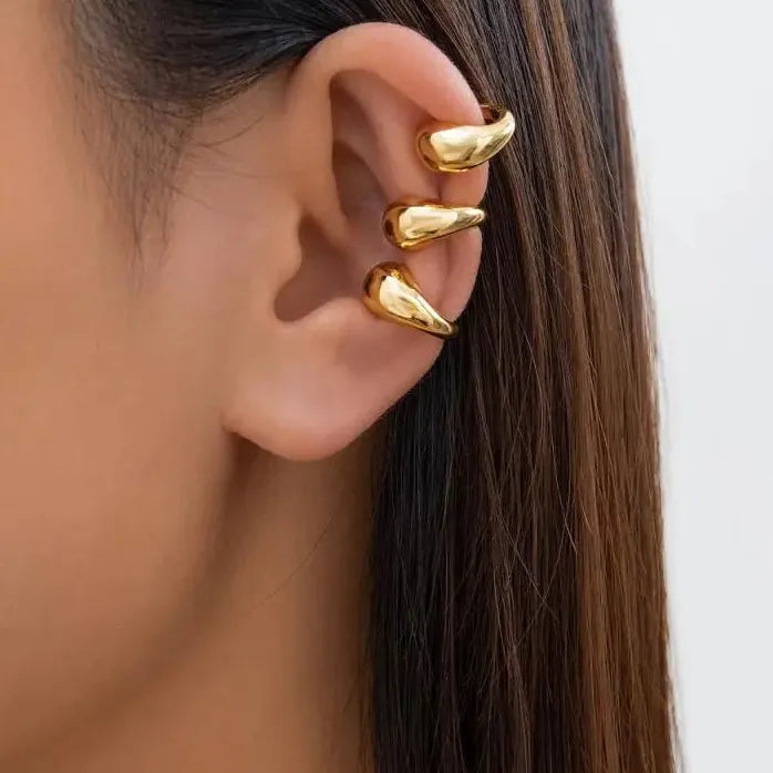 Gold Water Drop Clip Earrings Gothic C Shape Ear Cuff Stud for Women