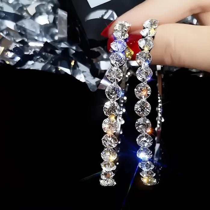 Big Hoop Earrings with Round Cubic Zirconia Rhinestones for Women