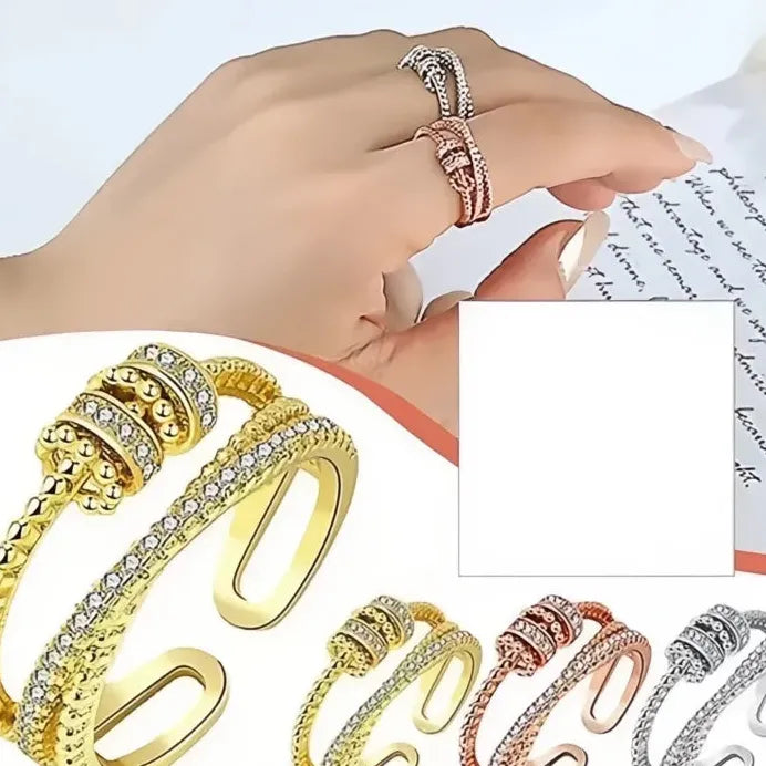 Adjustable Women’s Brass Cocktail Ring with Geometric CZ Sparkle Design
