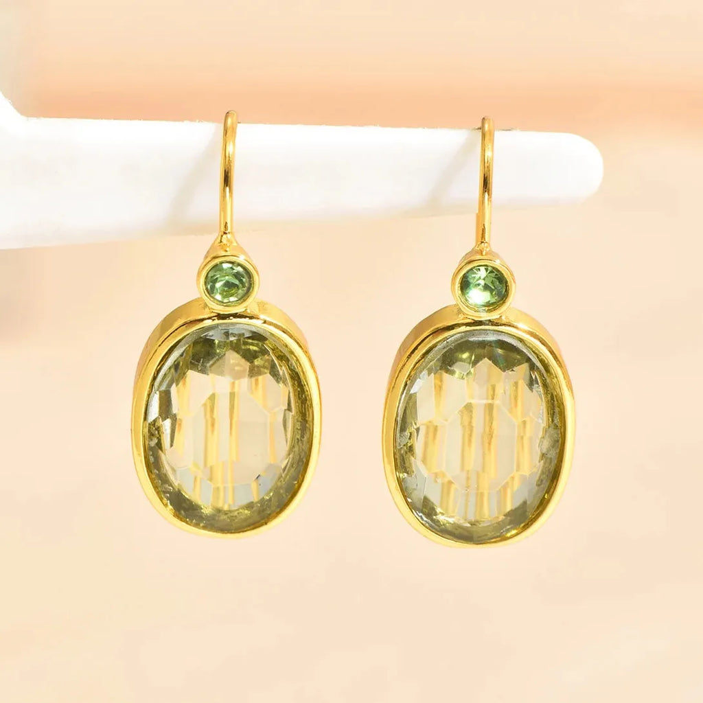 Creative Gold Oval Green Stone Drop Earrings for Women Zinc Alloy Jewelry Gift