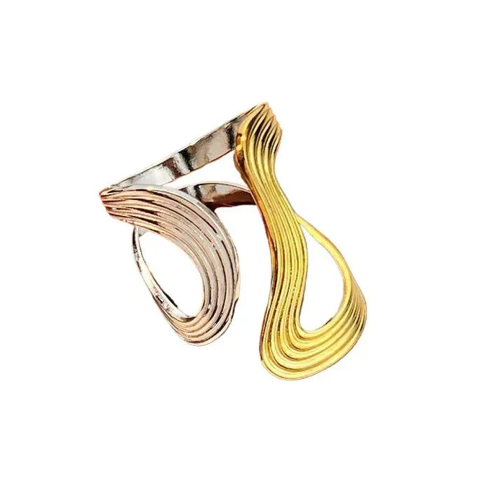 Geometric Two Tone Stainless Steel Minimalist Irregular Rings for Men & Women
