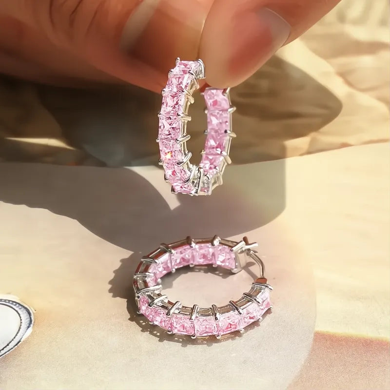 Silver Color Cross Hoop Earrings for Women Cubic Zirconia Crystal Fashion Jewelry Trends