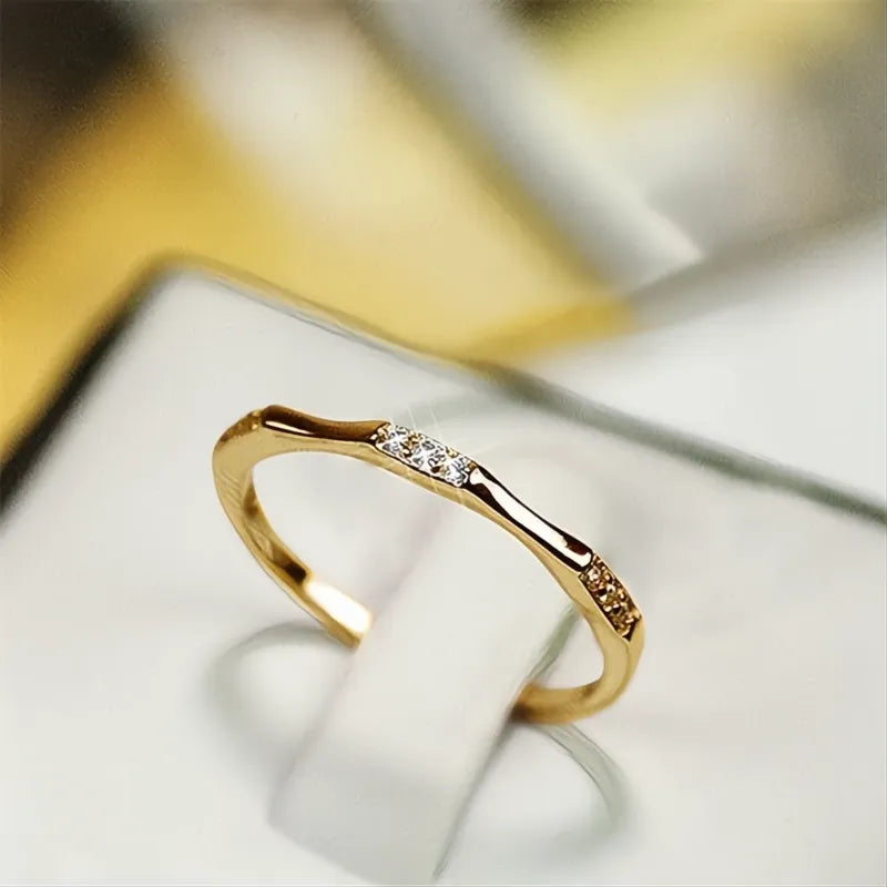 Minimalist Wedding Rings for Women Thin Band Cubic Zirconia Brass Stylish Party Jewelry