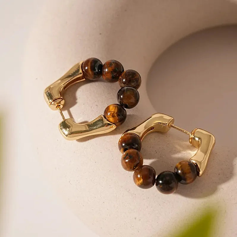 Vintage Brown Stone Geometric Drop Earrings for Women Elegant Jewelry Gift