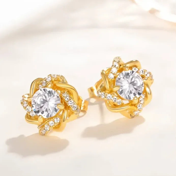 Gold Tone Geometric Cubic Zirconia Circle Stud Earrings for Women
