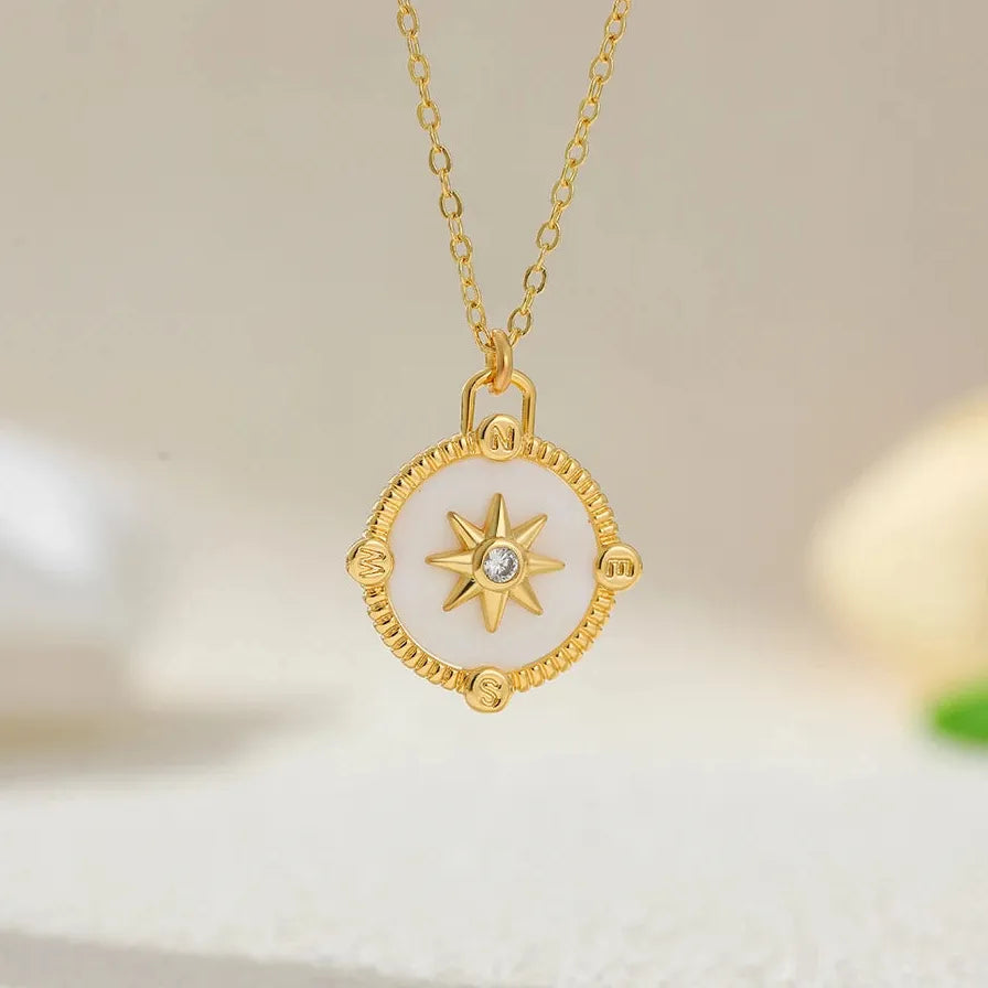18k Gold Plated White Opal Geometric Pendant Necklace for Women Hypoallergenic Jewelry