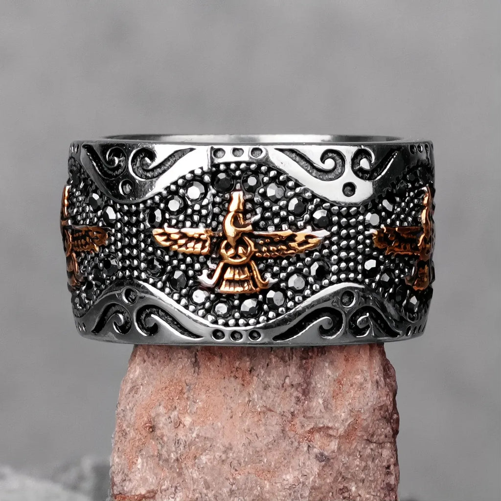 Farvahar Persia Zarathustra Ring Stainless Steel Punk Hip Hop Biker Ring