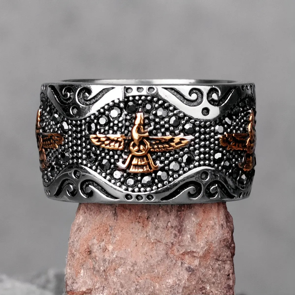Farvahar Persia Zarathustra Ring Stainless Steel Punk Hip Hop Biker Ring