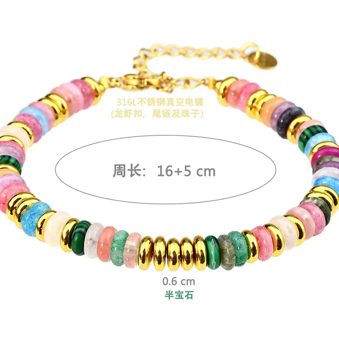 Boho Ethnic Handmade Turquoise Natural Stone Stainless Steel Women Bracelet