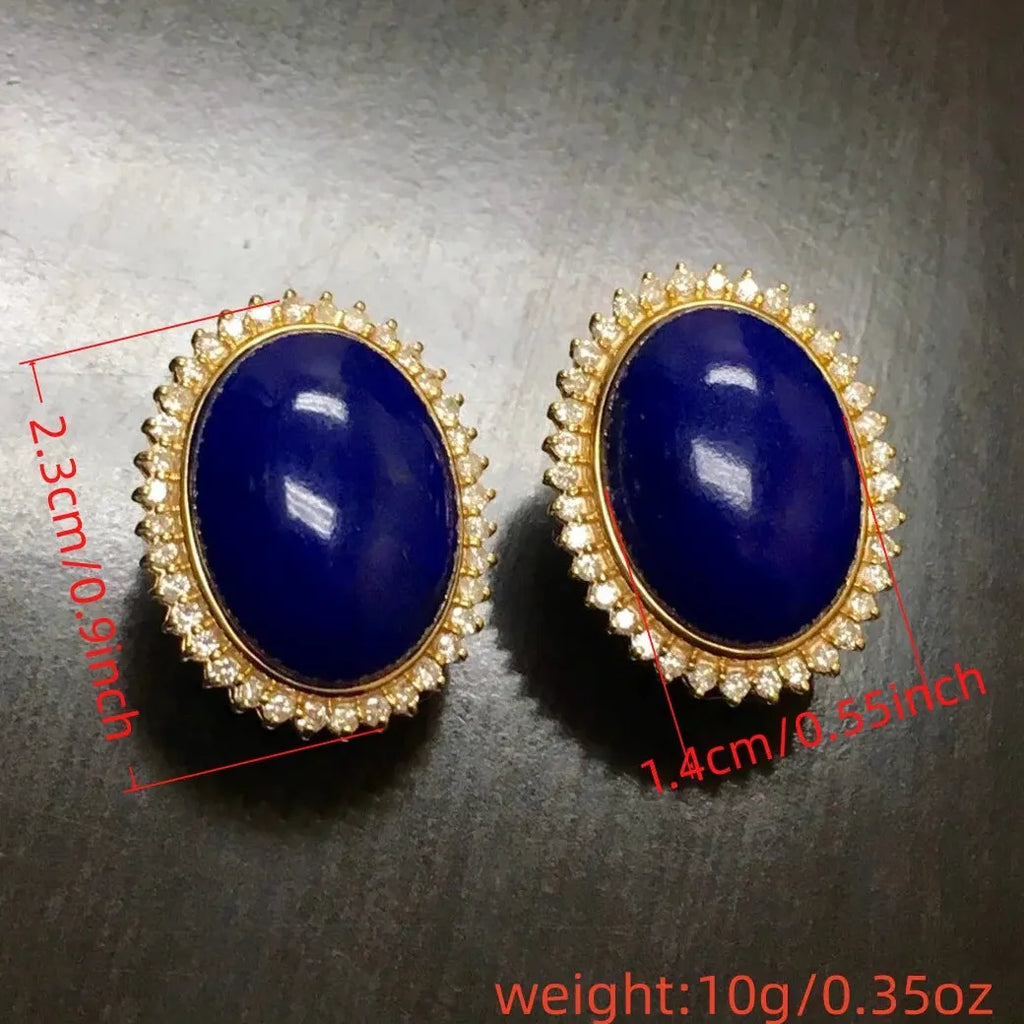Blue Gemstone Drop Earrings Gold Metal French Court Style Women's Jewelry Gift