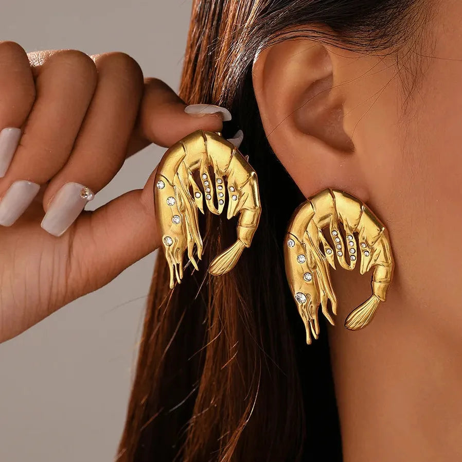 Vintage Red Drip Oil Lobster Zircon Drop Earrings Women Ocean Jewelry