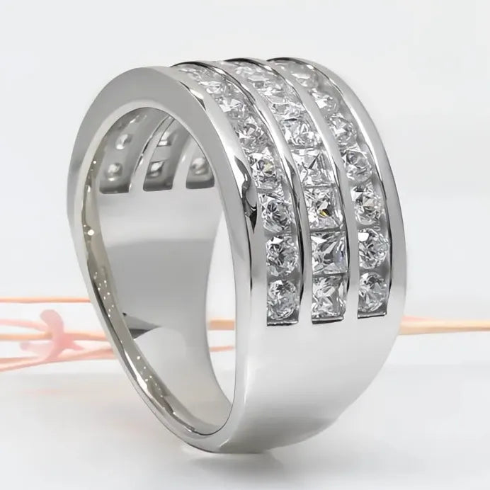 Three-Lines CZ Bridal Wedding Band for Women Sparkling Silver Ring