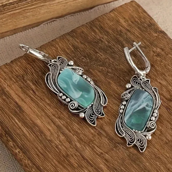 Women's Asymmetric Blue Stone Vintage Handmade Zinc Alloy Pendant Earrings