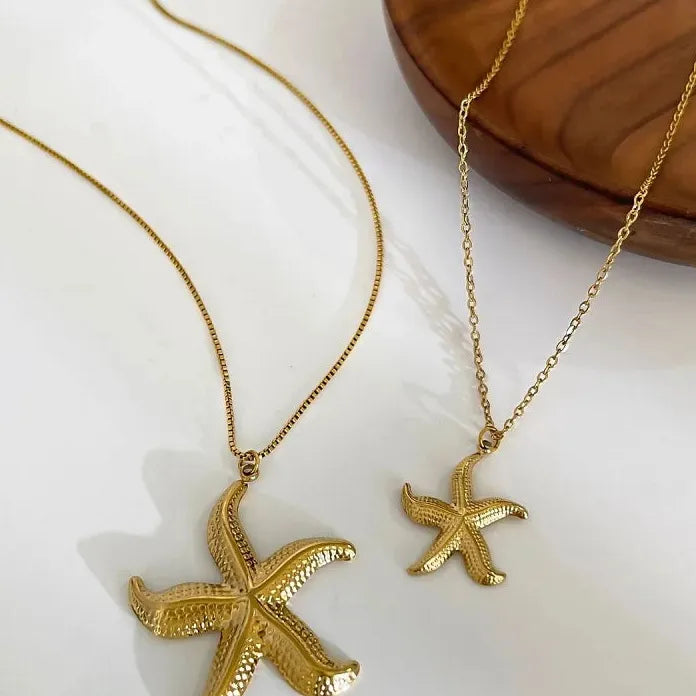 Stainless Steel Starfish Pendant Necklace for Women Gold Spiral Chain Jewelry