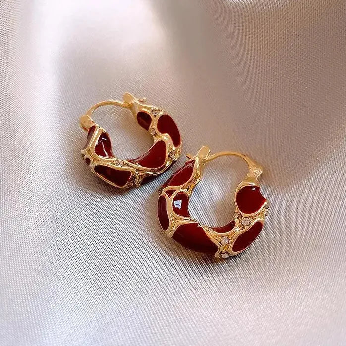 Vintage Tiger's Eye Stone Round U-Shaped Hoop Earrings for Women Jewelry
