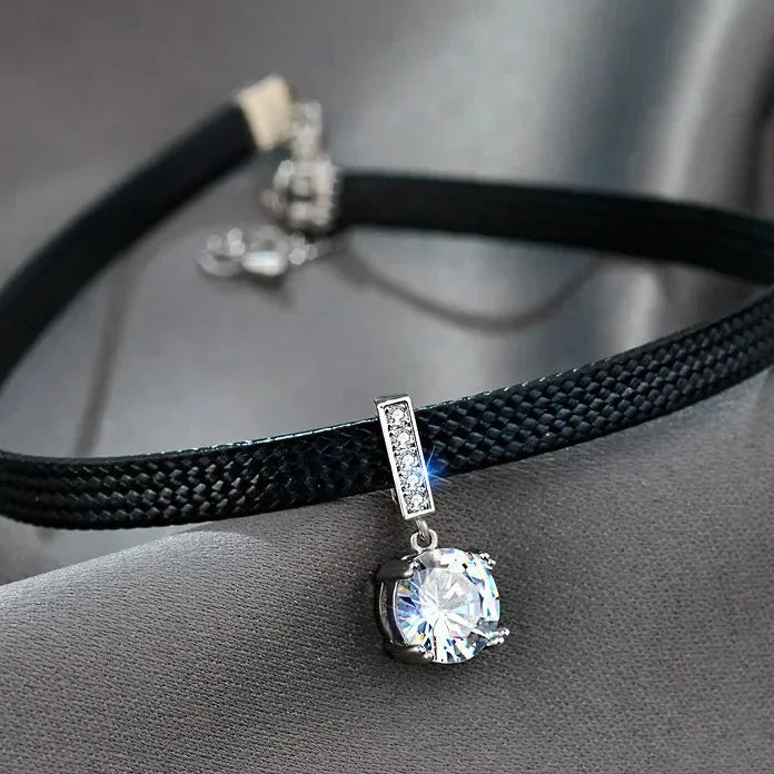 Black Lace Geometric Pendant Choker Necklace for Women Stylish Jewelry Gift