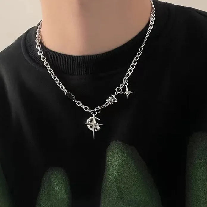 Punk Pearl Barbed Wire Chain Necklace Gothic Metal Jewelry Gift Men Women