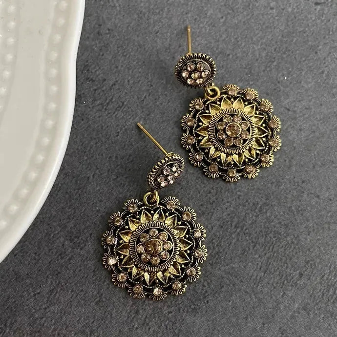 Plated Sunflower Drop Earrings Zinc Alloy Boho Vintage Luxury for Women