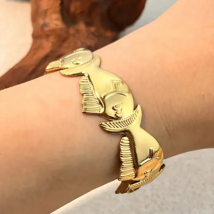 Vintage Ocean Lava Textured Starfish Coral Gold Plated Stainless Steel Cuff Bracelet