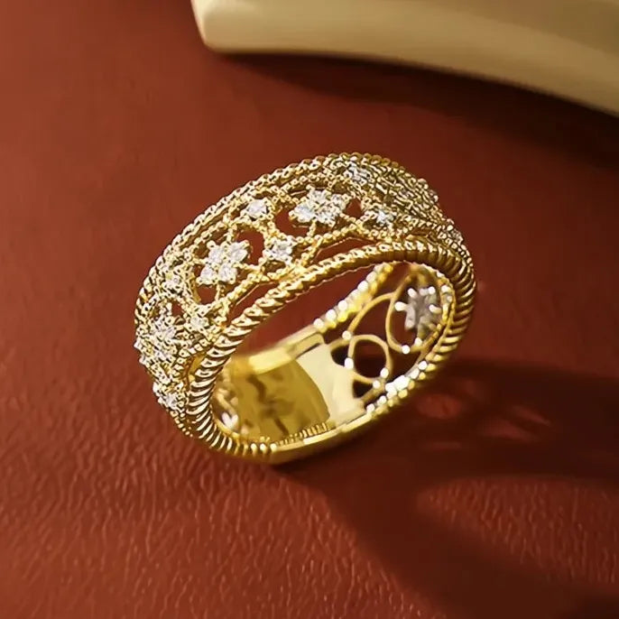Geometric Bridal Wedding Band with White CZ Cubic Zirconia in Brass