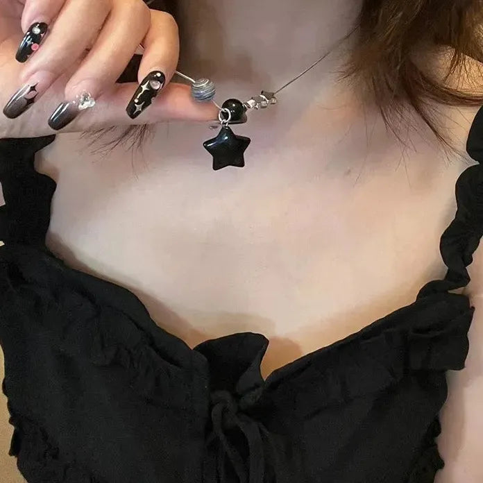 Y2K Star Pentagram Resin Beaded Pendant Necklace Unisex Vintage Jewelry
