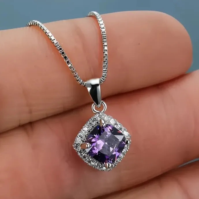 Elegant Cubic Zirconia Geometric Pendant Necklace for Women Wedding Copper Alloy
