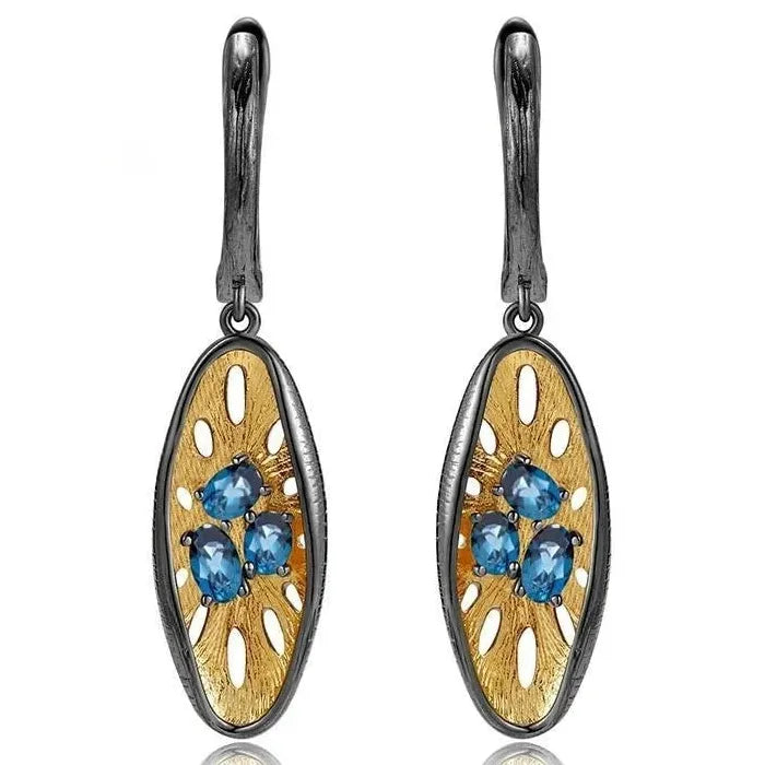 Retro Geometry Gun Black Women's Metal Inlaid Cubic Zirconia Pendant Earrings