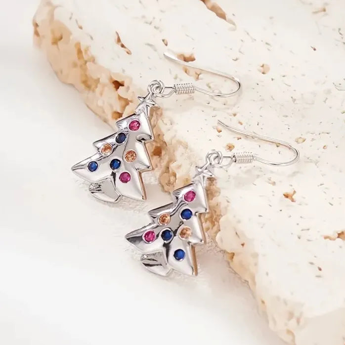 Colorful CZ Tree Shaped Geometric Drop Earrings Copper Alloy Jewelry