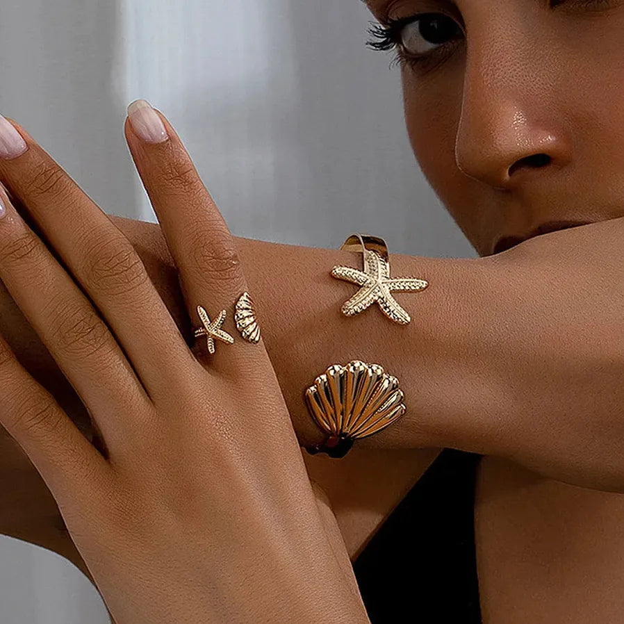 Stainless Steel Sea Star Cuff Bracelet Metal Bangle Vintage Hip Hop Men Women