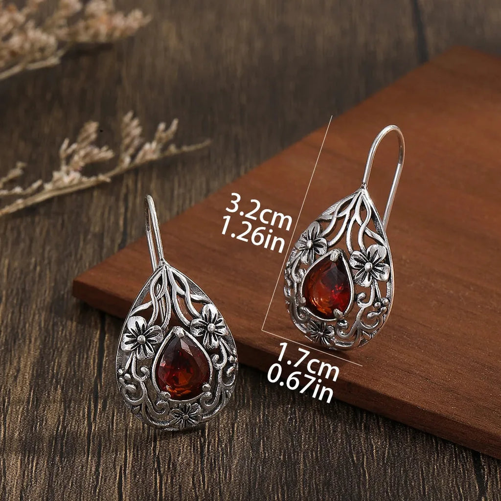 Needle Women's Red Stone Stud Hoop Earrings Zinc Alloy Bohemia Jewelry