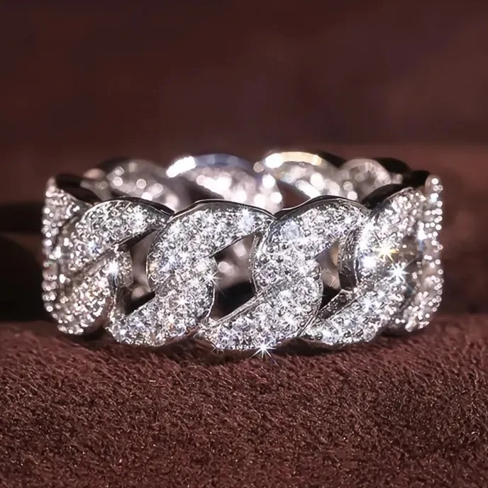 Luxury Brass Chain Link Ring for Women Cubic Zirconia Wedding Engagement Jewelry