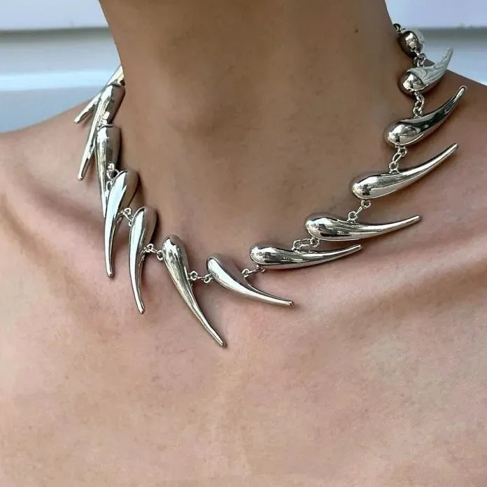 Zinc Alloy Cyberpunk Unisex Punk Choker with Waterdrop Pendant Necklace