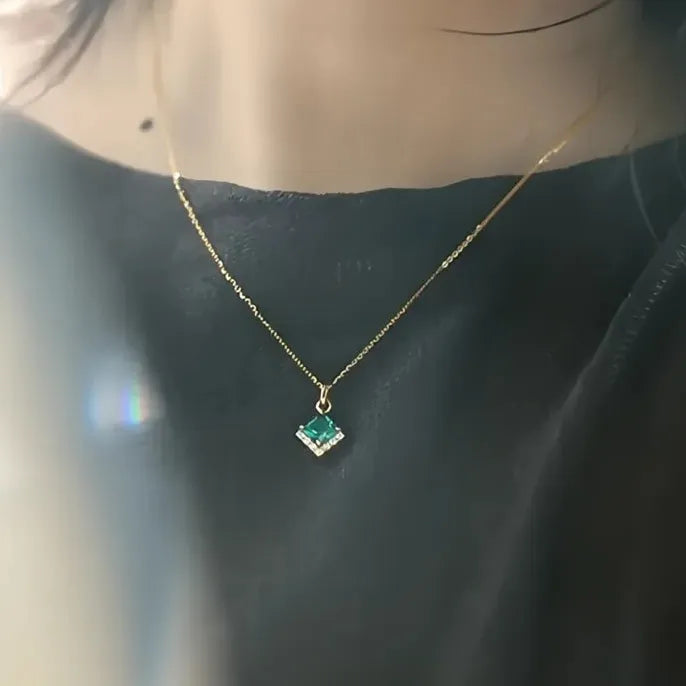 Princess Square Green Cubic Zirconia Pendant Necklace Copper Alloy Wedding Jewelry